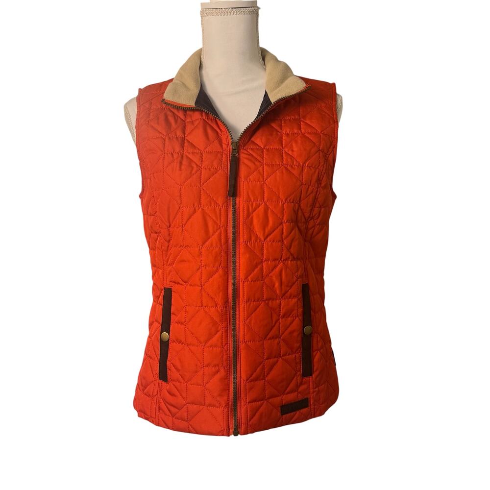 G.H. Bass & Co Orange Quilted Puffer Vest Size S Snap Zip Lightweight